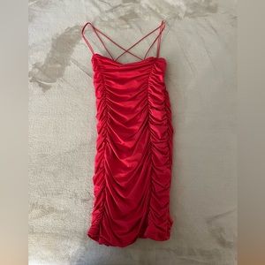 Oh Polly Hot Pink Ruched Mini Dress